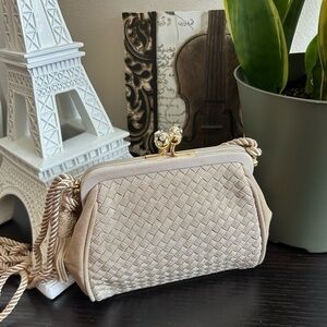 👛 VANESSA Vintage Clutch Small Bag Beige Gold Rhinestone Shoulder Strap Tassels